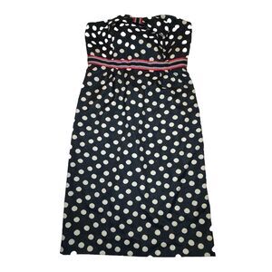 ANTHROPOLOGIE MAEVE Black White Polka Dot Dress Strapless Bow Retro Look Size 6